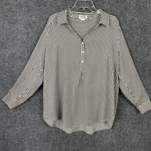 Collection L Striped 1/2 Button Stripe Tunic Shirt Gray White Popover